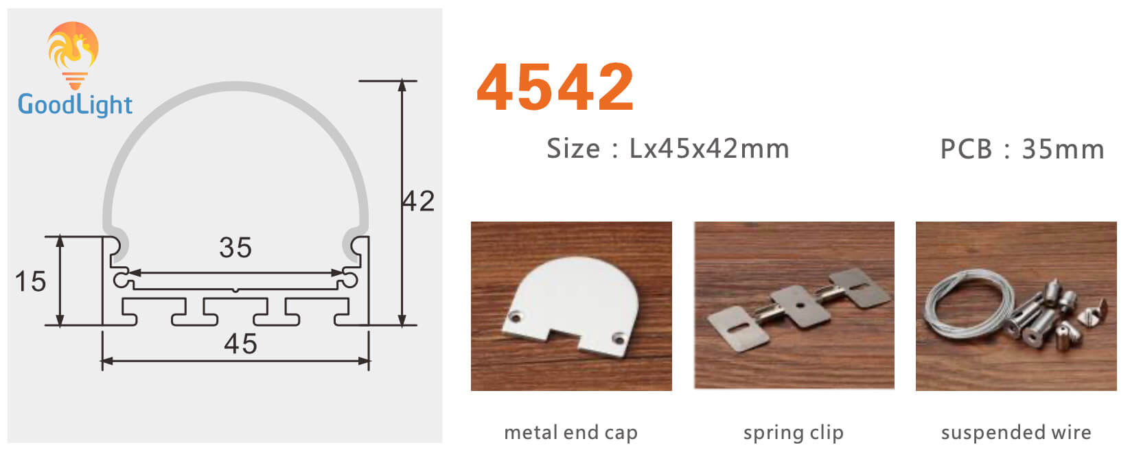 Kích Thước Và Phụ Kiện Thanh Nhôm Định Hình Led Chữ U Gl-Tn4542B