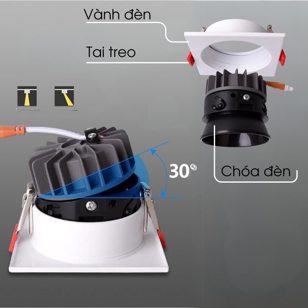 Đèn LED Âm Trần Spotlight Vuông Đơn 7W 13 Cấu Tạo Đèn Led Âm Trần Spotlight Vuông Đơn 7W Xd101