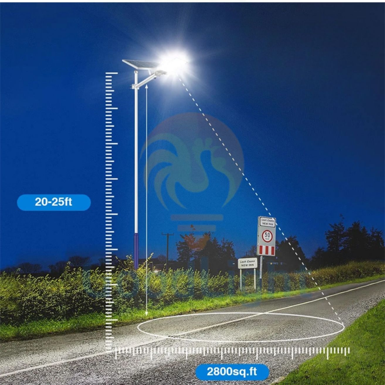 khoản cách chiếu sáng Đèn Đường Led Năng Lượng Mặt Trời 300W ND27
