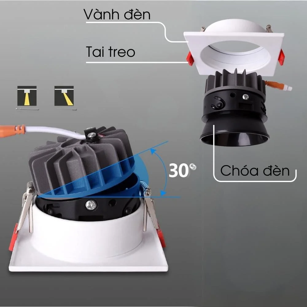 Đèn LED Âm Trần Spotlight Vuông Đơn 7W 40 Cấu Tạo Đèn Led Âm Trần Spotlight Vuông Đơn 7W Xd101