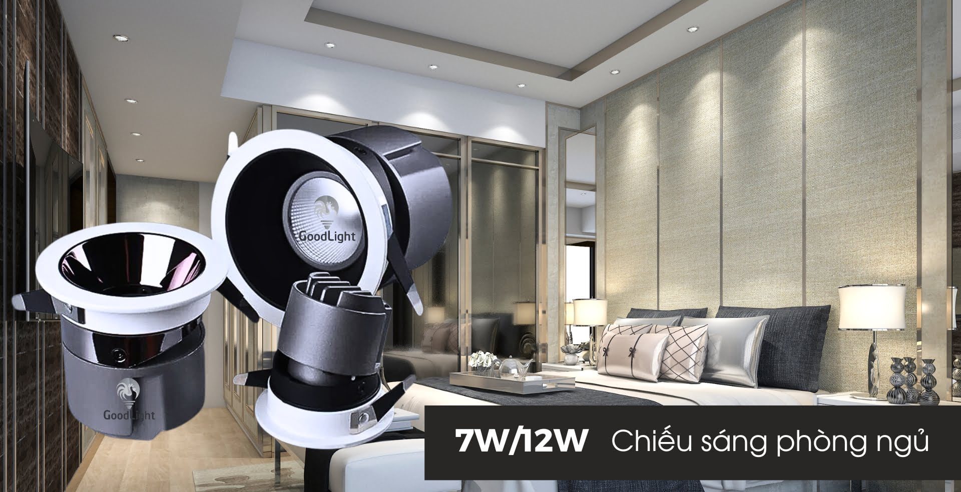 Đèn LED âm trần Spotlight trong phòng ngủ