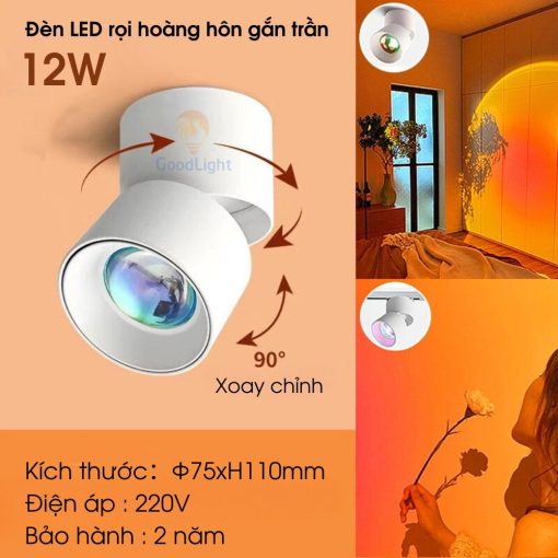 Đèn Led Rọi Hoàng Hôn Gắn Trần 12W - Ảnh 2