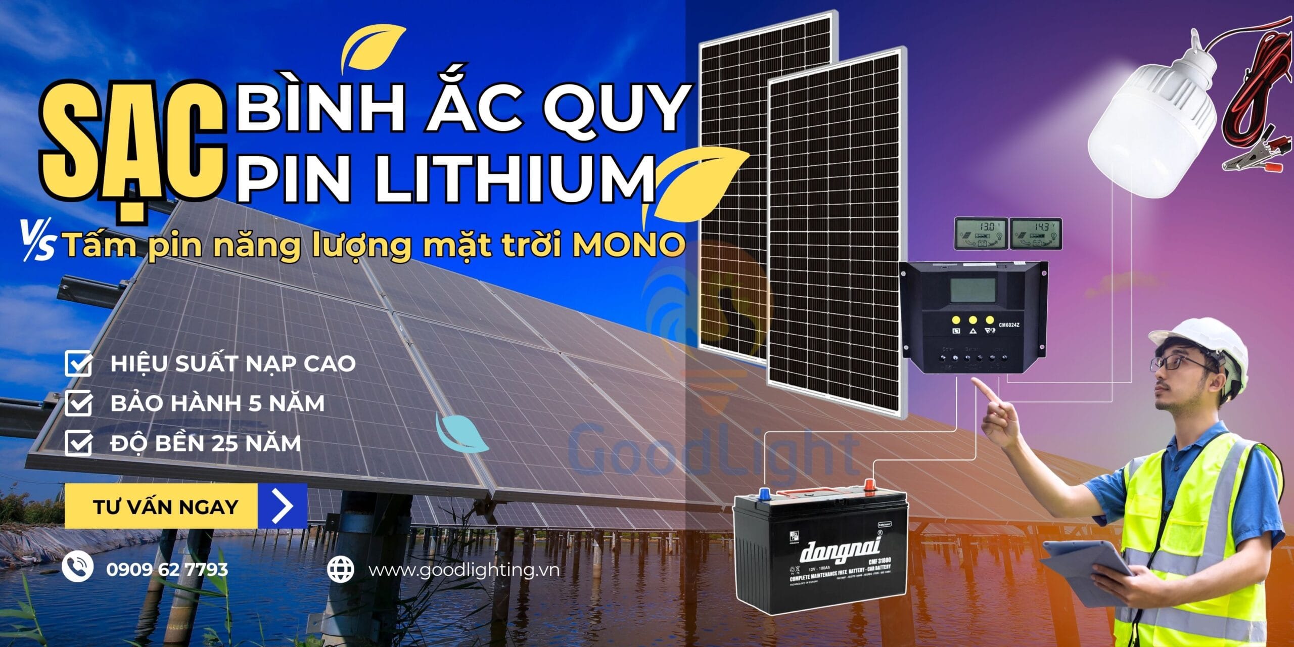 Sạc bình ắc quy,pin lithium với tấm pin năng lượng mặt trời