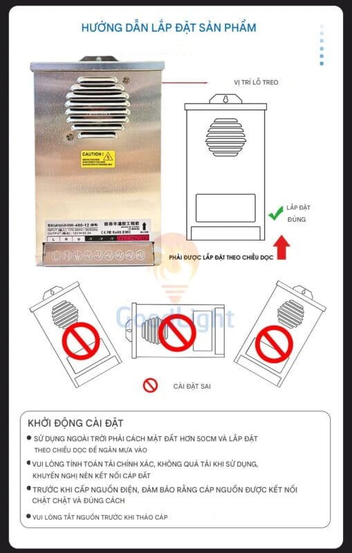 Nguồn LED quảng cáo ngoài trời 24V 400W 50 Hướng Dẫn Lắp Đặt Nguồn Led Quảng Cáo Ngoài Trời